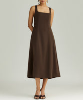 Chocolate Brown Stretch Suiting Midi Dress