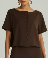 Chocolate Brown Stretch Suiting Jacket Top