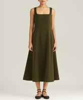 Military Green Stretch Suiting Midi Dress