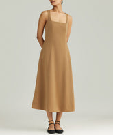 Camel Stretch Suiting Midi Dress