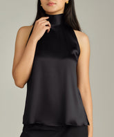 Black Silk Tie-Neck Top