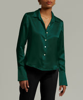 Emerald Silk Long-Sleeved Shirt