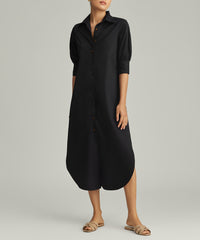 Black Egyptian Cotton Long Shirt Dress