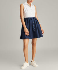 White and Navy Egyptian Cotton Short Tennis Dress