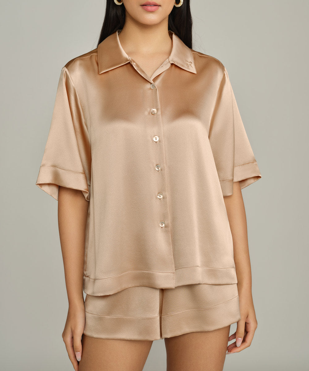 Champagne Silk Bowling Shirt