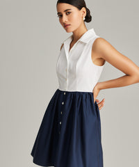 White and Navy Egyptian Cotton Short Tennis Dress