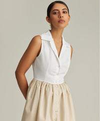 White and Fawn Egyptian Cotton Short Tennis Dress