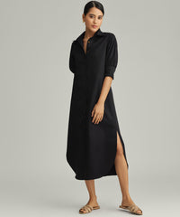 Black Egyptian Cotton Long Shirt Dress