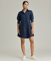 Navy Blue Egyptian Cotton Short Shirt Dress