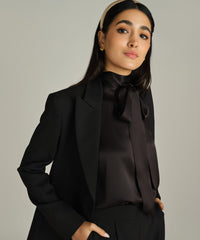 Black Silk Tie-Neck Top