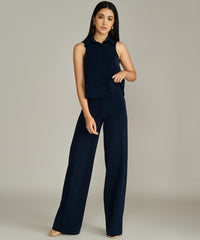 Navy Blue Stretch Suiting Wide-Leg Trousers
