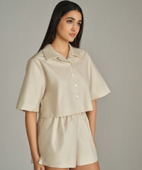 Fawn Egyptian Cotton Cropped Bowling Shirt