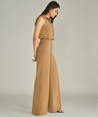 Camel Stretch Suiting Wide-Leg Trousers
