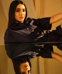 Navy Blue Egyptian Cotton Bowling Shirt