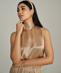 Champagne Silk Tie-Neck Top