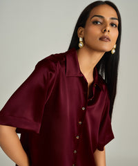 Burgundy Silk Bowling Shirt