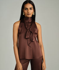 Espresso Silk Tie-Neck Top