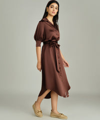 Espresso Silk Shirt Dress