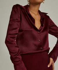 Burgundy Silk Long-Sleeved Shirt