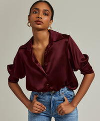Burgundy Silk Short-Sleeved Shirt
