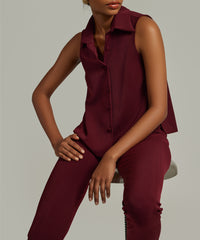 Burgundy Stretch Suiting Sleeveless Top