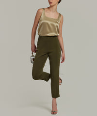 Military Green Stretch Suiting Cigarette Trousers