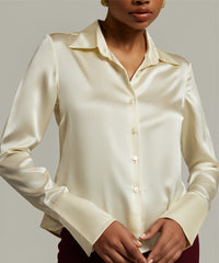 Cream Silk Long-Sleeved Shirt