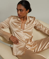 Champagne Silk Long-Sleeved Shirt