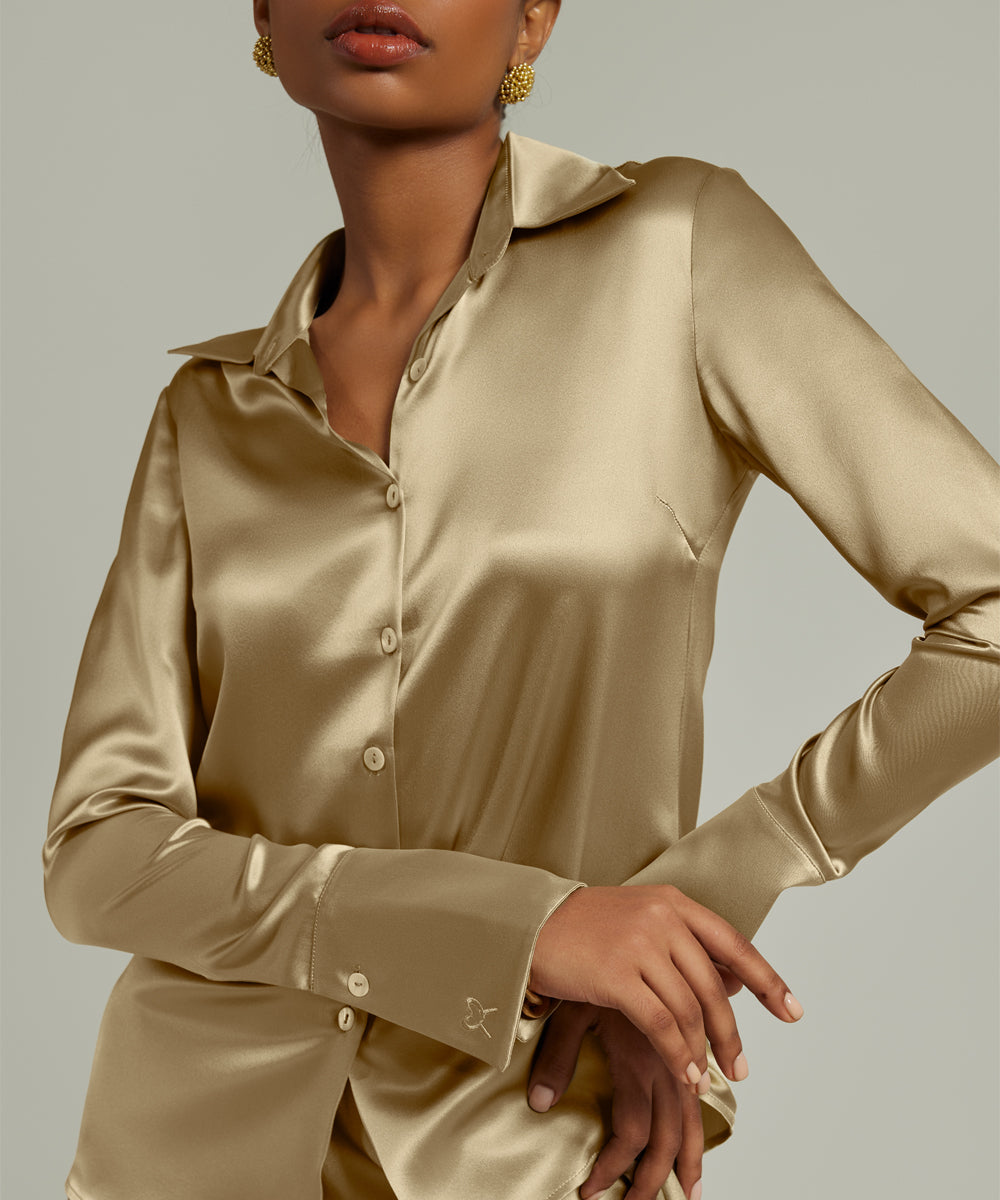 Olive Silk Long-Sleeved Shirt