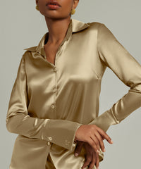 Olive Silk Long-Sleeved Shirt