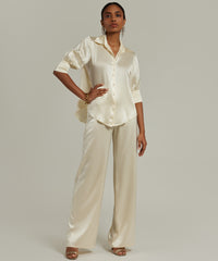 Cream Silk Short-Sleeved Shirt