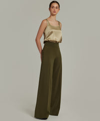Military Green Stretch Suiting Wide-leg Trousers