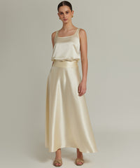 Cream Silk Long Skirt