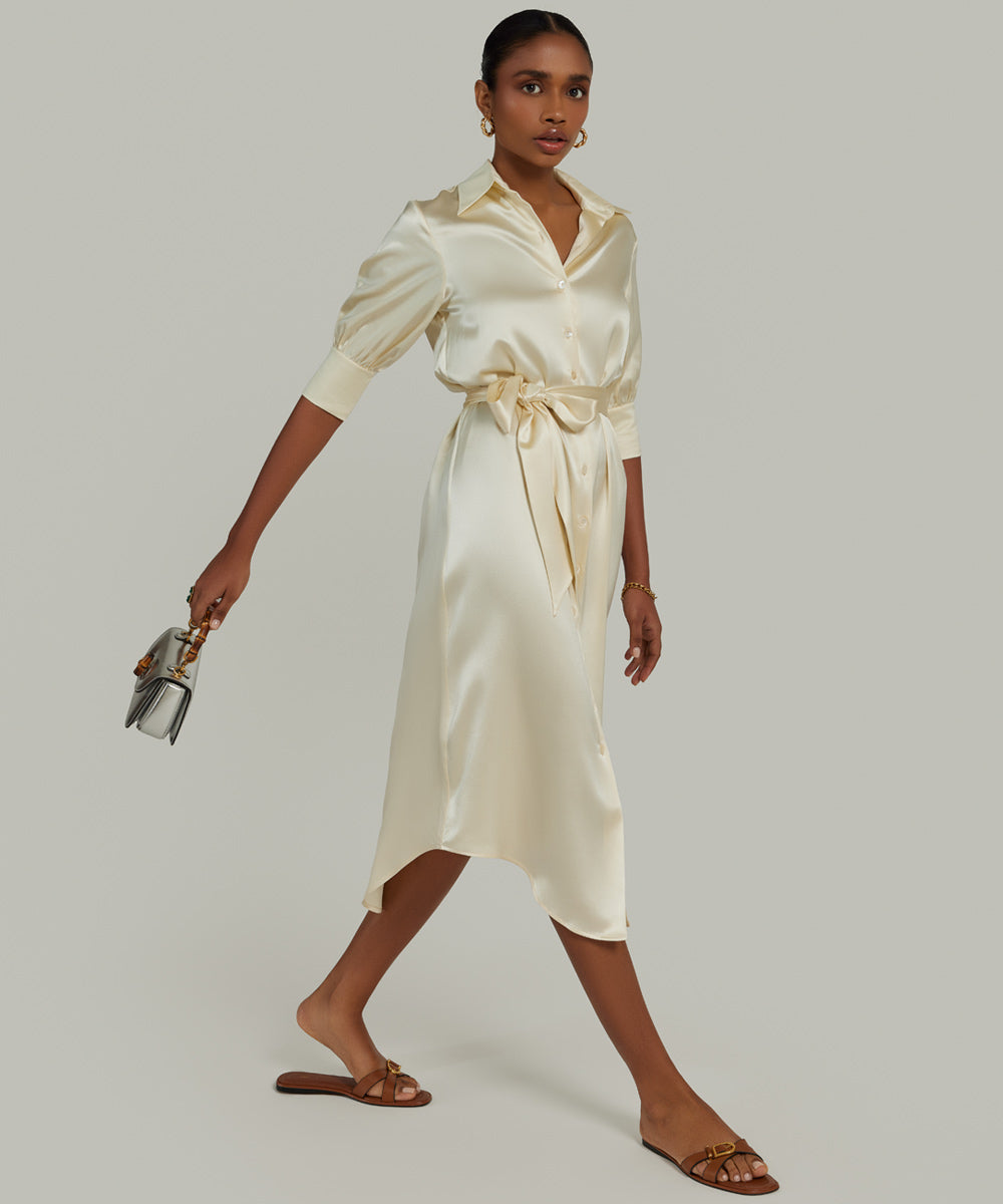 Cream Silk Shirt Dress – Refined Revolution Cream Silk Shirt Dress – Refined Revolution