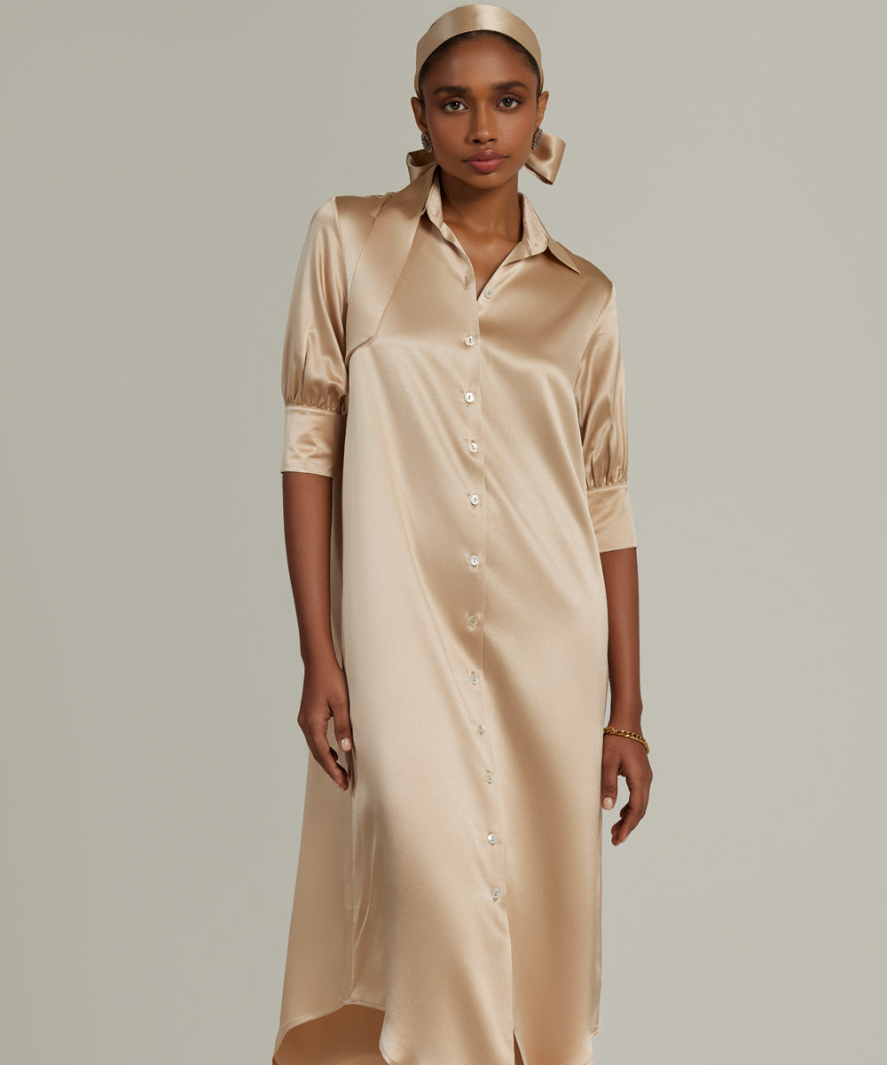 Champagne Silk Shirt Dress – Refined Revolution