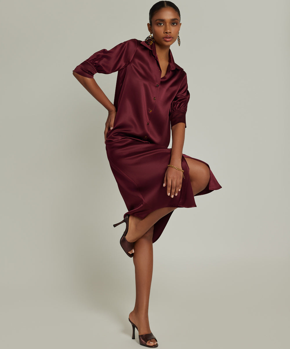 Burgundy Silk Shirt Dress – Refined Revolution Burgundy Silk Shirt Dress – Refined Revolution