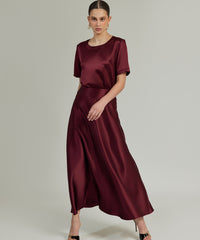 Burgundy Silk Long Skirt