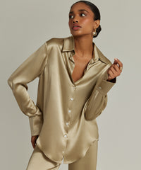 Olive Silk Oversized Shirt