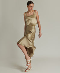 Olive Silk Long Skirt