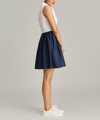 White and Navy Egyptian Cotton Short Tennis Dress