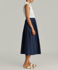 White and Navy Egyptian Cotton Long Tennis Dress