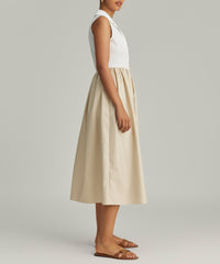 White and Fawn Egyptian Cotton Long Tennis Dress