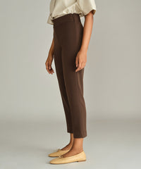 Chocolate Brown Stretch Suiting Cigarette Trousers