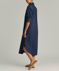 Navy Blue Egyptian Cotton Long Shirt Dress
