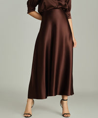 Espresso Silk Long Skirt