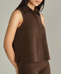 Chocolate Brown Stretch Suiting Sleeveless Top