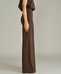 Chocolate Brown Stretch Suiting Wide-Leg Trousers
