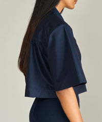 Navy Blue Egyptian Cotton Cropped Bowling Shirt