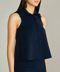 Navy Blue Stretch Suiting Sleeveless Top