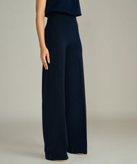 Navy Blue Stretch Suiting Wide-Leg Trousers